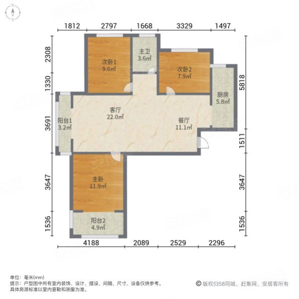 托斯卡纳3室2厅1卫90㎡南北31.8万