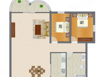 2室2厅 83.55平米户型图