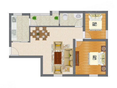 2室1厅 86.89平米户型图
