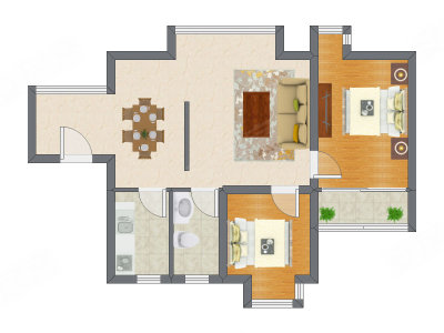 2室2厅 74.19平米户型图