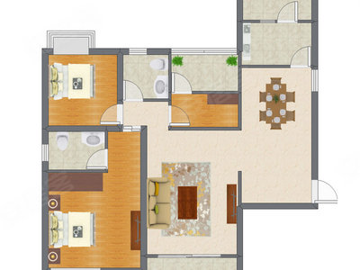 2室2厅 123.98平米户型图