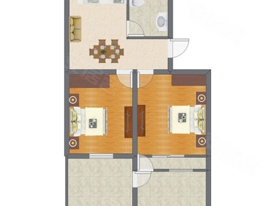 2室1厅 62.73平米户型图