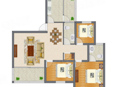 3室2厅 80.15平米户型图