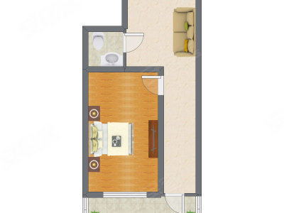 1室1厅 33.32平米户型图