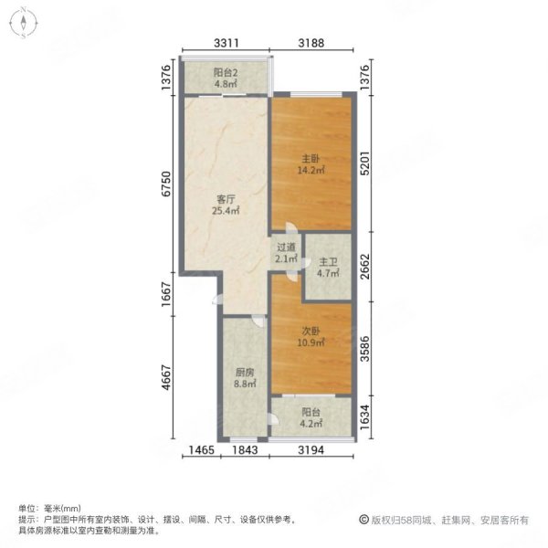 泰山小区2室1厅1卫117.41㎡南北92万