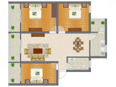 3室2厅 80.91平米户型图