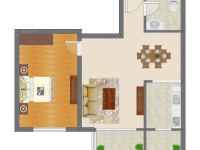 1室1厅 55.15平米户型图