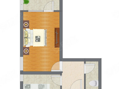 1室1厅 38.43平米户型图