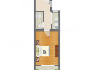1室1厅 39.30平米户型图