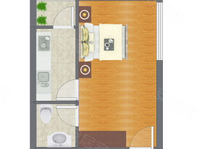 1室0厅 37.73平米户型图