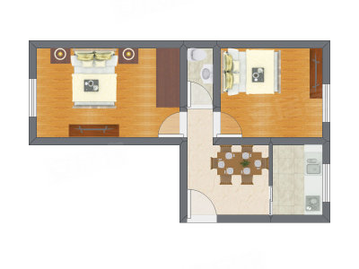 2室1厅 33.22平米户型图
