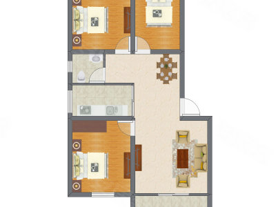 3室1厅 65.17平米