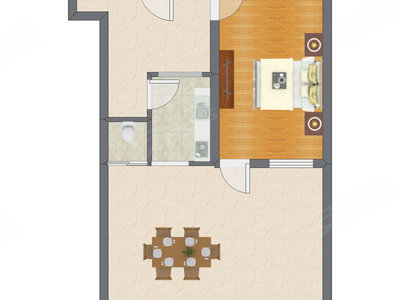 1室2厅 43.44平米户型图