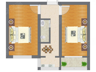 2室1厅 49.99平米户型图