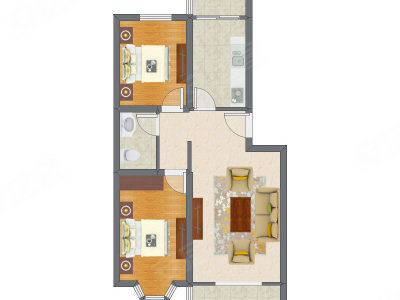 2室1厅 56.47平米户型图