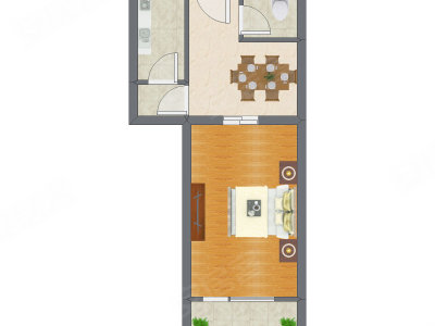 1室1厅 45.60平米户型图