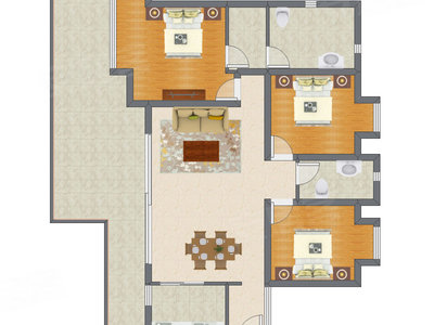 3室2厅 126.68平米户型图