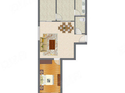 1室2厅 66.70平米户型图