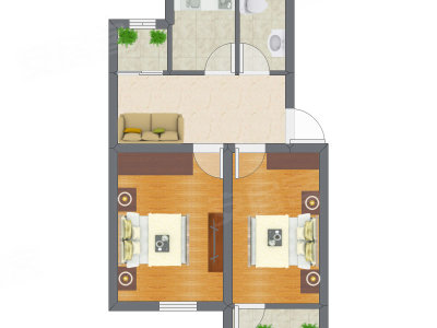 2室1厅 38.26平米户型图