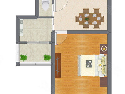 1室1厅 43.56平米户型图