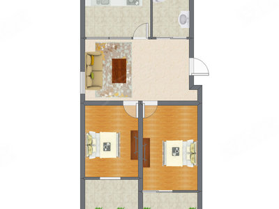 2室1厅 89.63平米户型图