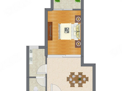 1室1厅 53.34平米户型图