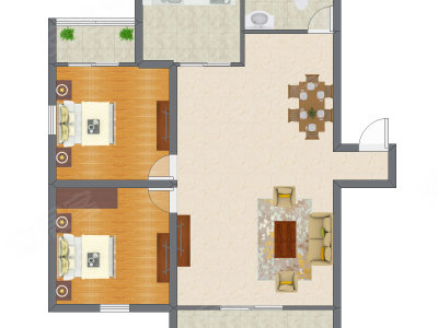 2室1厅 88.40平米户型图