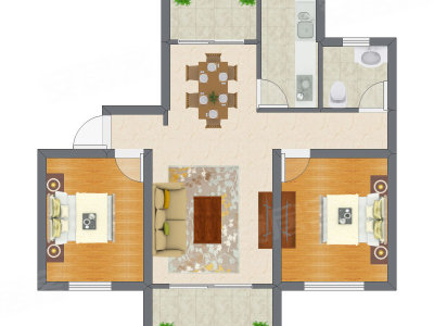 2室2厅 61.13平米户型图