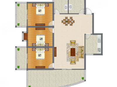 3室2厅 163.02平米户型图