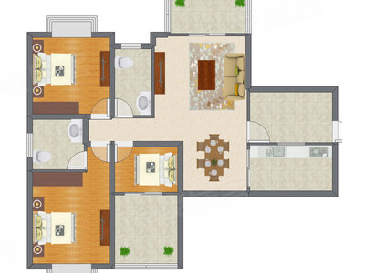 3室2厅 97.96平米