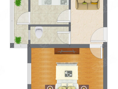 1室1厅 46.11平米户型图