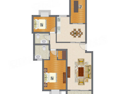 2室2厅 118.75平米户型图