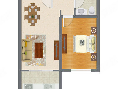 1室2厅 56.67平米户型图