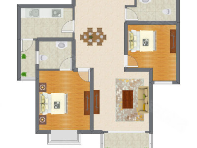 2室2厅 104.71平米户型图