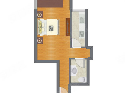 1室0厅 24.64平米户型图