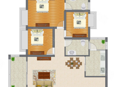 3室2厅 64.00平米户型图