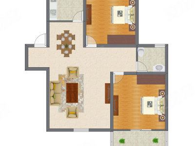 2室2厅 88.37平米户型图
