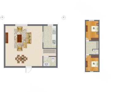 2室1厅 45.74平米