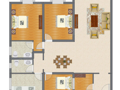 3室2厅 144.72平米户型图