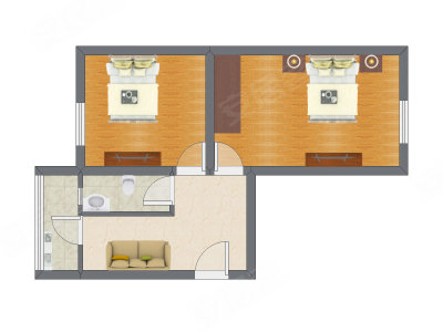 2室1厅 55.54平米户型图
