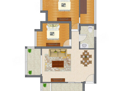 2室2厅 87.45平米户型图