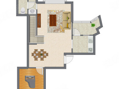 1室2厅 91.26平米户型图
