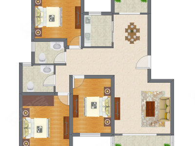 3室2厅 123.97平米户型图