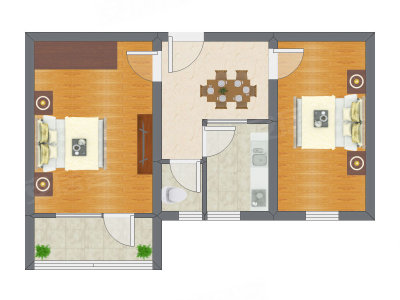 2室1厅 55.60平米