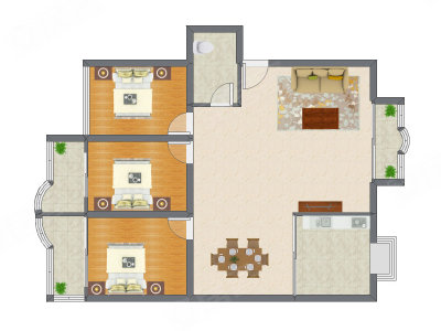 3室2厅 124.41平米户型图