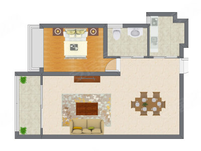 1室2厅 79.76平米户型图