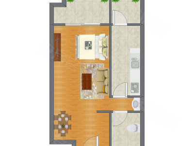 1室0厅 53.25平米户型图