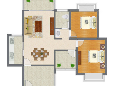 2室2厅 86.89平米户型图