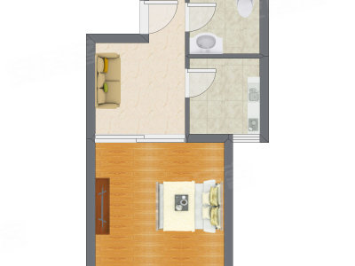 1室1厅 47.49平米户型图