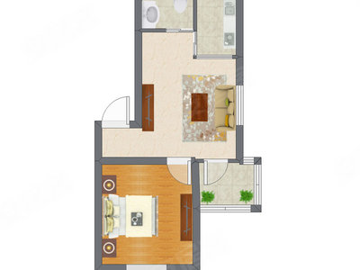 1室1厅 50.59平米户型图